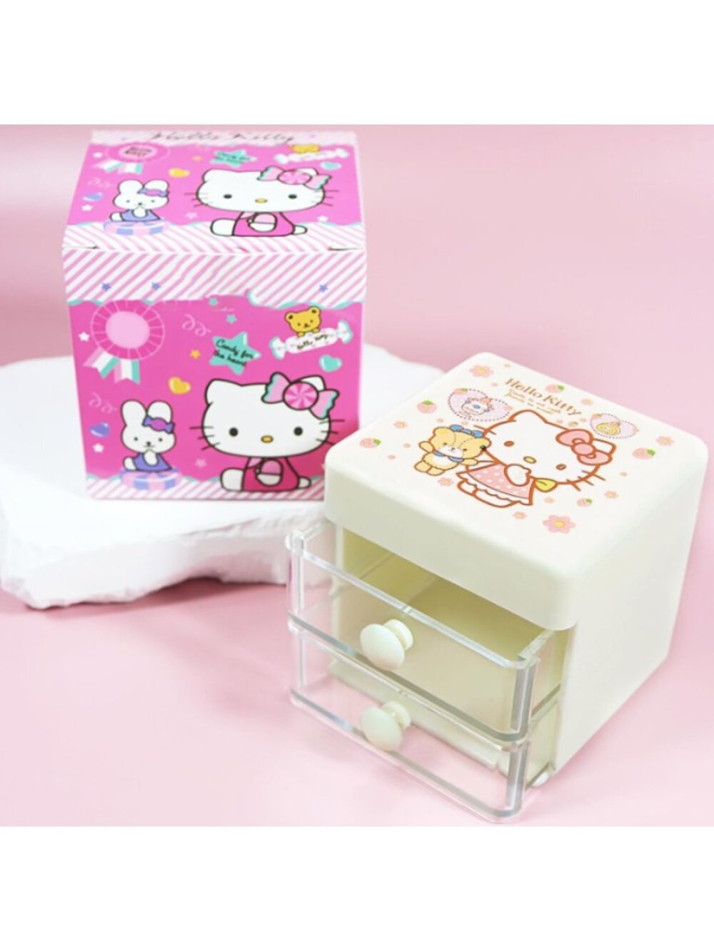 Hello Kitty Double-Layer Mini Drawer Organizer Desktop Storage Stickers Jewelry